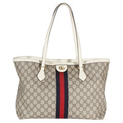 Gucci Ophidia-Tasche aus cremefarbenem GG Supreme-Canvas, mittelgroß