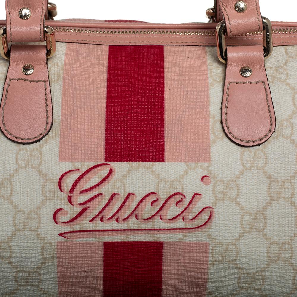 Gucci Cream GG Supreme Canvas Medium Web Joy Boston Bag 5