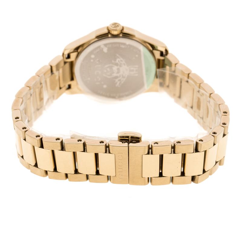 Gucci Cream Gold Plated Stainless Steel G-Timelss 126.5 Women's Wristwatch 27 mm In New Condition In Dubai, Al Qouz 2