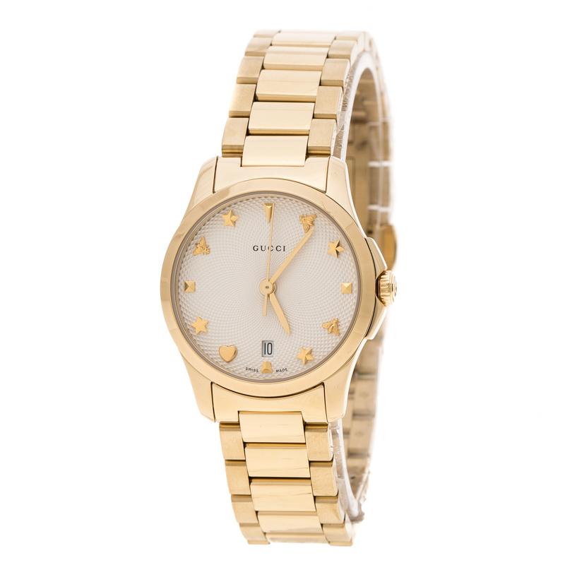 Gucci Cream Gold Plated Stainless Steel G-Timelss 126.5 Women's Wristwatch 27 mm