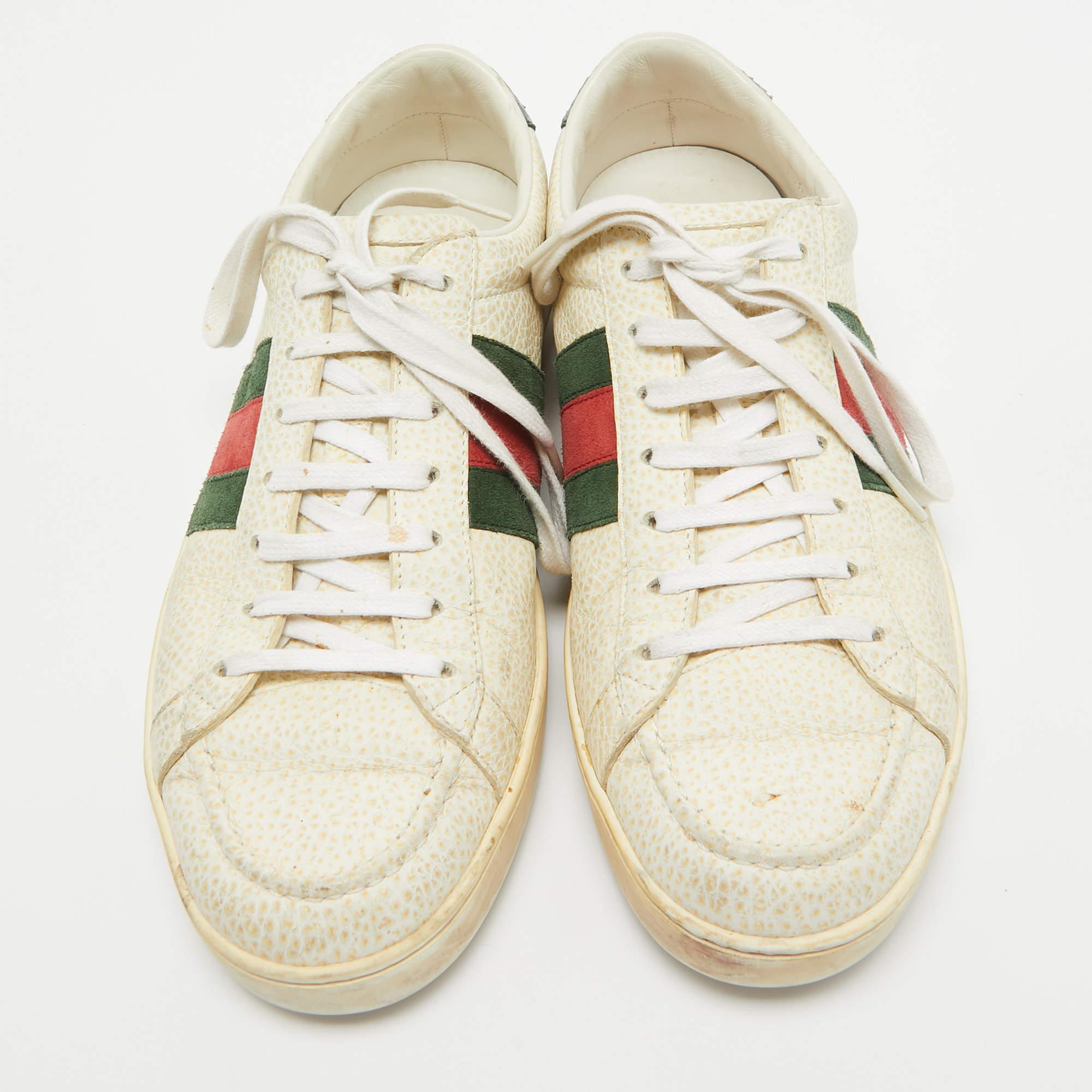 Beige Gucci Cream Grained Leather Ace Sneakers Size 41.5