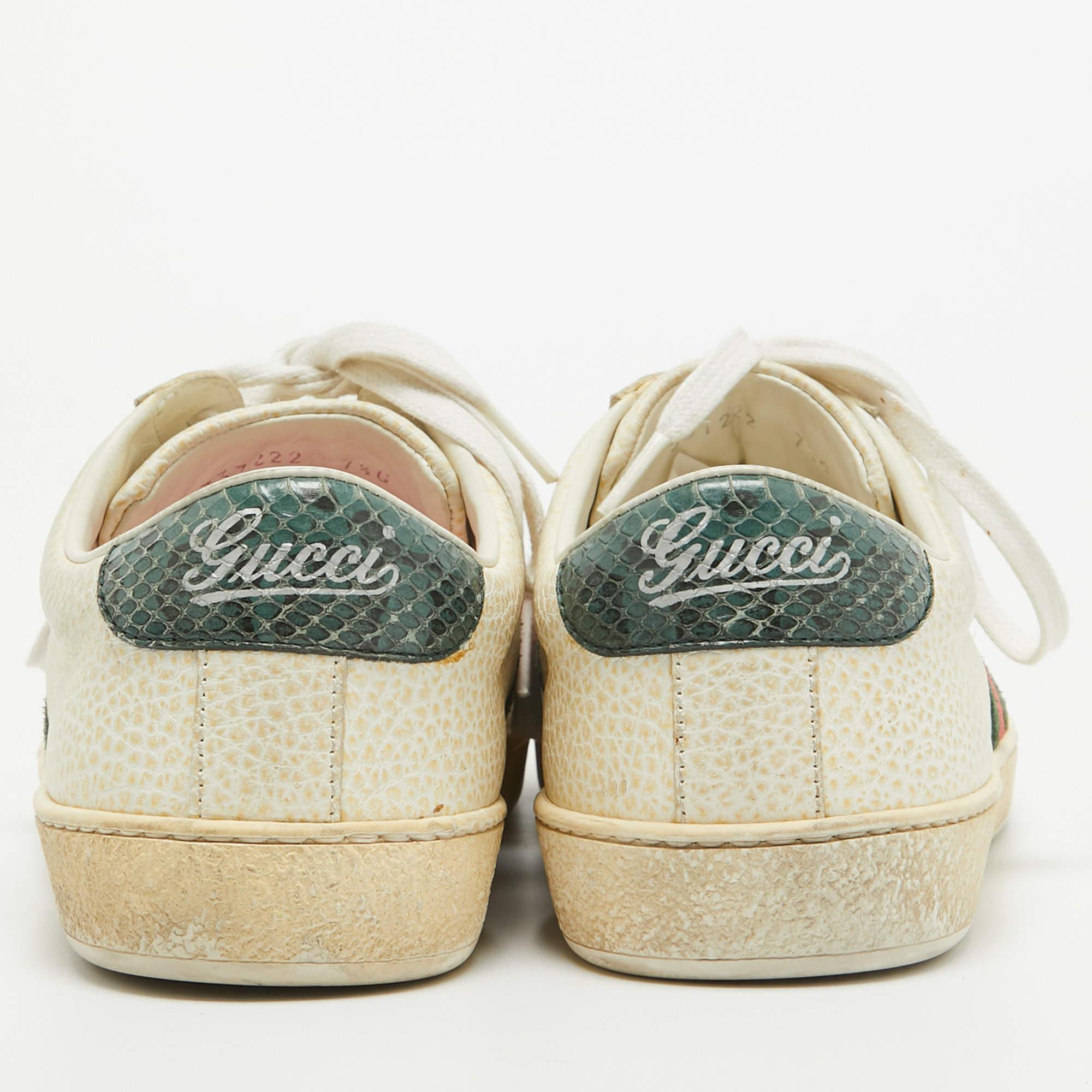 Men's Gucci Cream Grained Leather Ace Sneakers Size 41.5