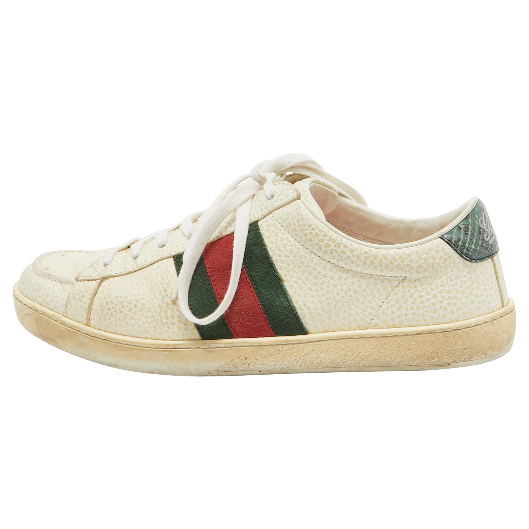 Gucci Cream Grained Leather Ace Sneakers Size 41.5