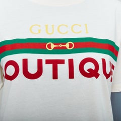 GUCCI cream green yellow boutique vintage logo short sleeve tshirt XXS