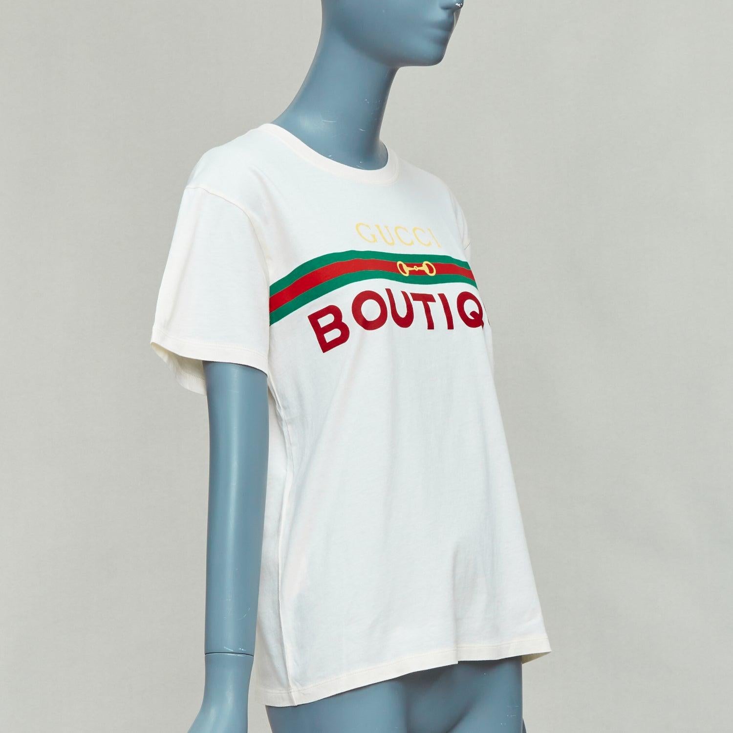 Gray GUCCI cream green yellow boutique vintage logo short sleeve tshirt XXS For Sale