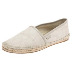 Gucci Cream/Grey Canvas And Leather Flat Espadrille Size 38.5