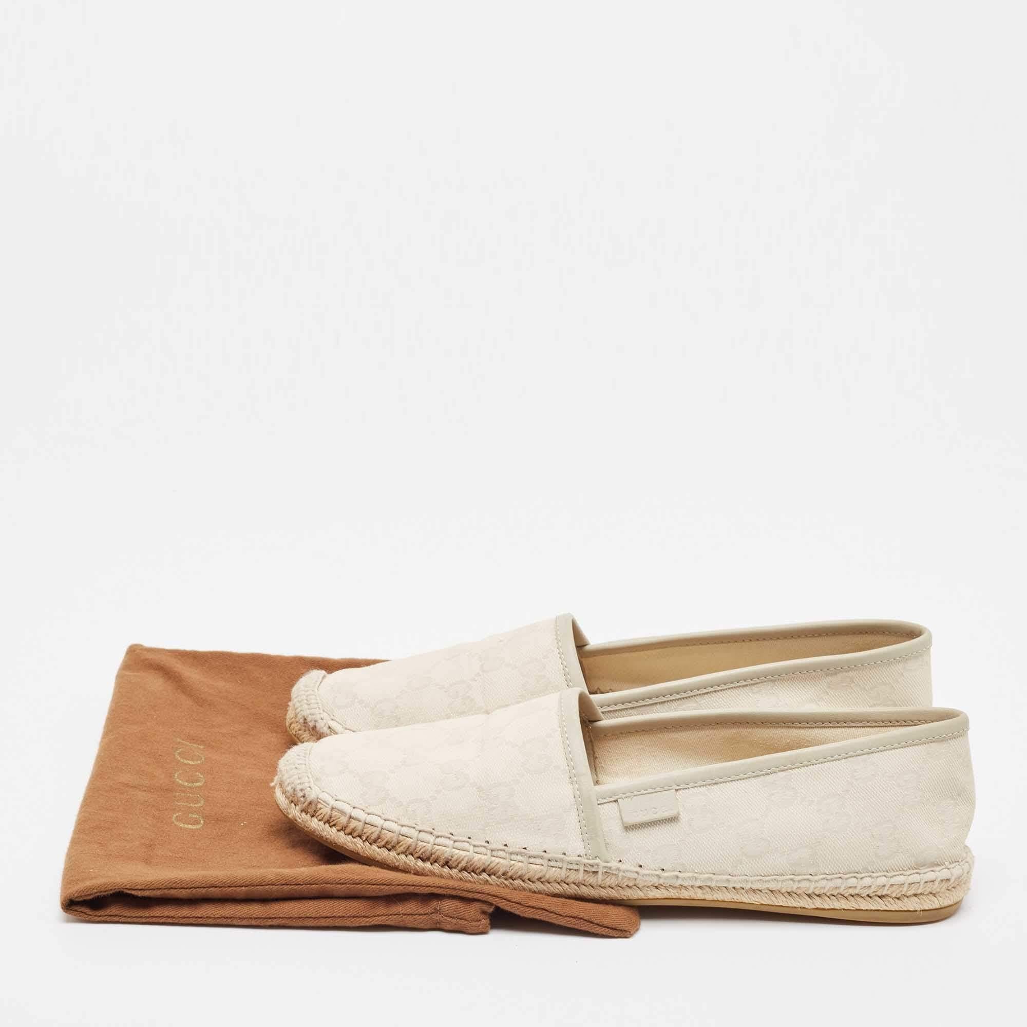 Gucci Cream/Grey GG Canvas and Leather Espadrilles Flats Size 38.5 For Sale 5