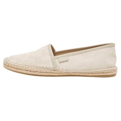 Used Gucci Cream/Grey GG Canvas and Leather Espadrilles Flats Size 38.5