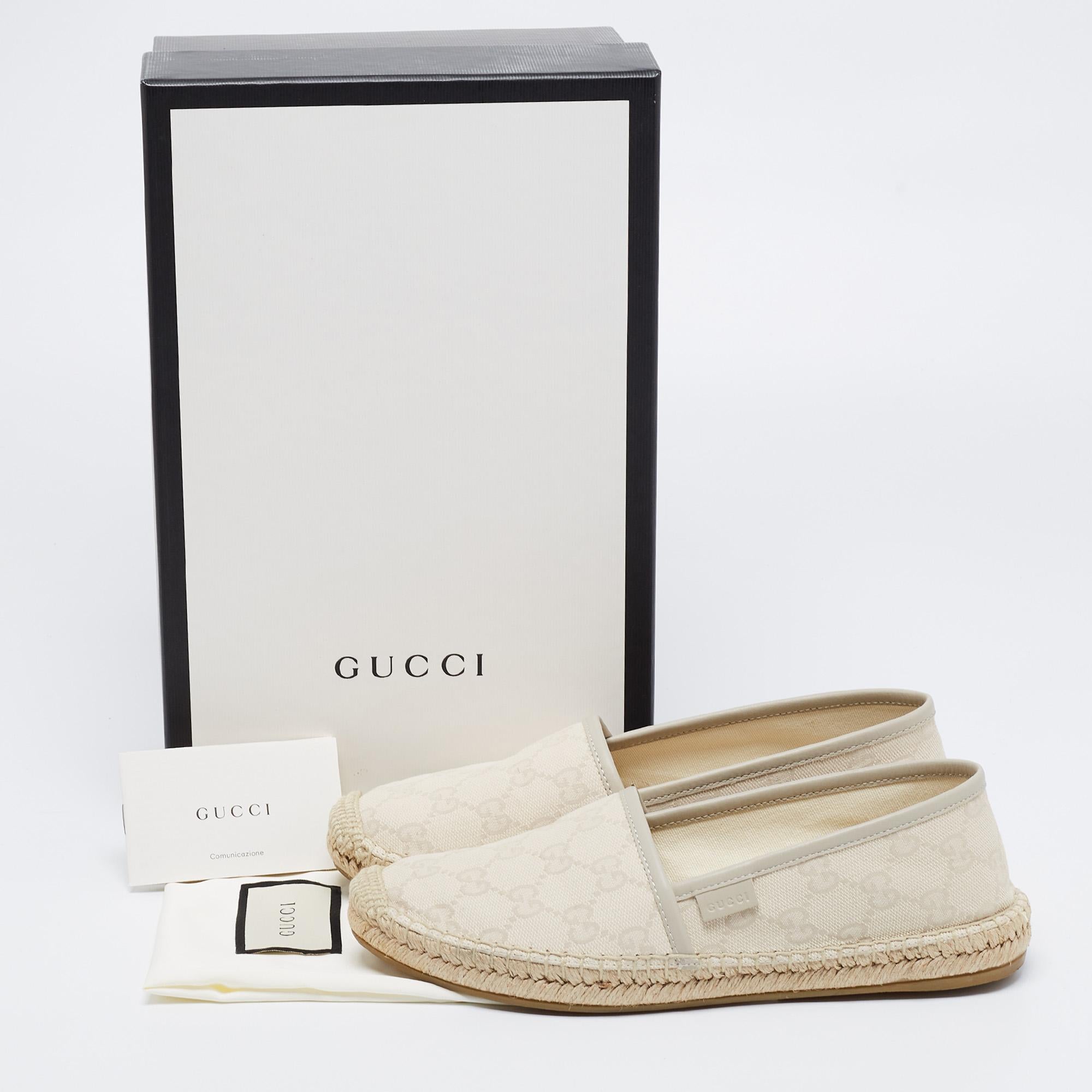 Gucci Cream/Grey GG Leather And Canvas Espadrille Flats Size 36.5 1