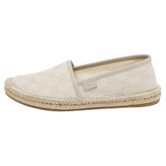 Used Gucci Cream/Grey GG Leather And Canvas Espadrille Flats Size 36.5