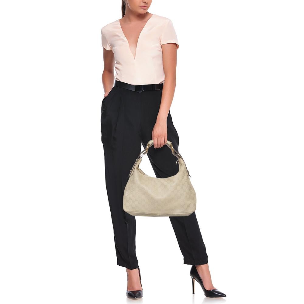 Gucci Creme Guccissima Leder Medium Horsebit Hobo (Beige)
