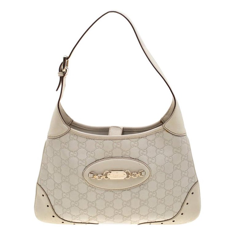 Gucci Cream Guccissima Leather Medium Jackie Hobo Bag For Sale at 1stDibs