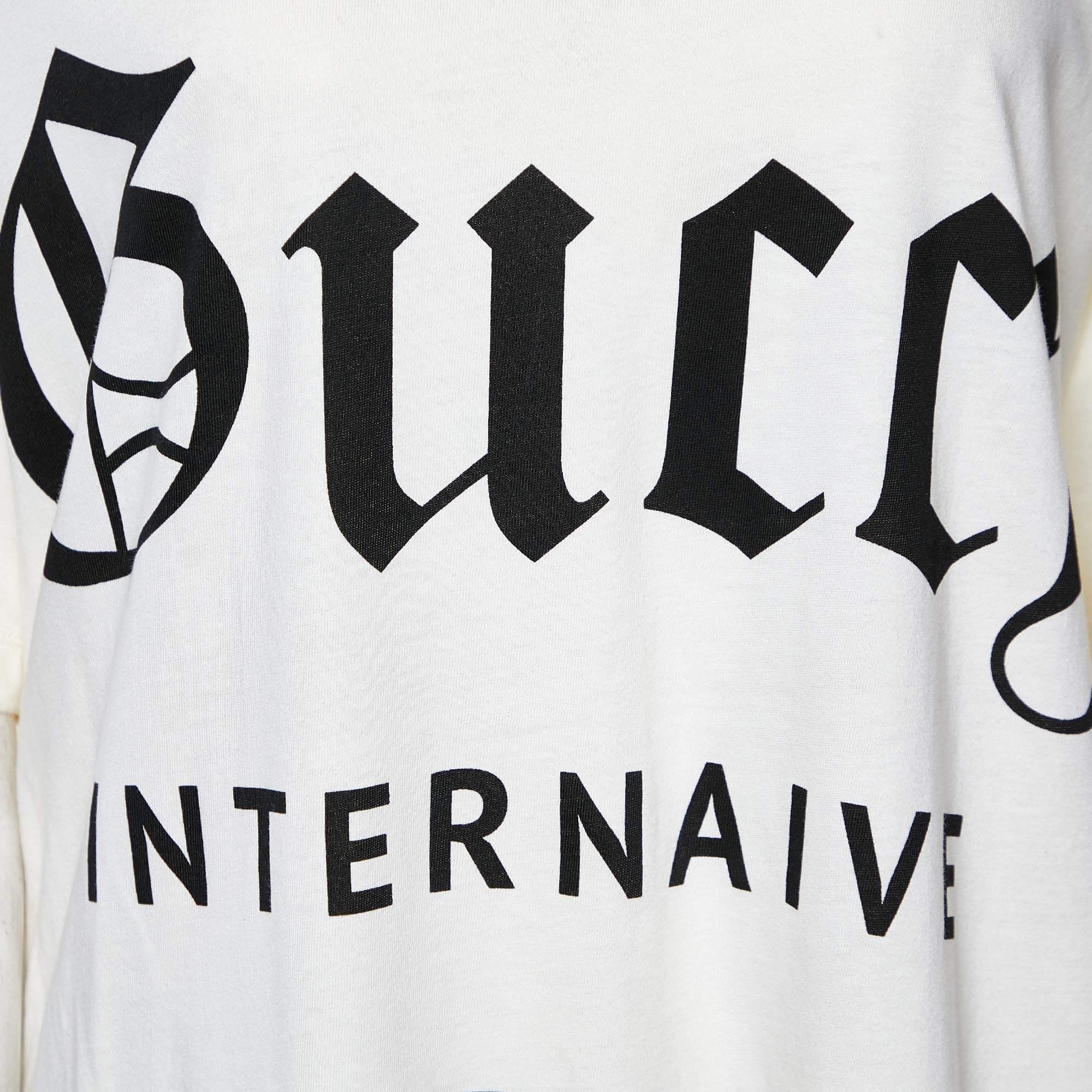 Gucci Cream Guccy Print Cotton Crew Neck T-Shirt L 1