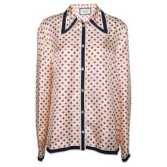Gucci Cream Hearts Clover Printed Silk Button Front Shirt L