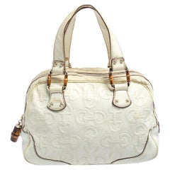 Gucci Cream Horsebit Embossed Leather Satchel Bag