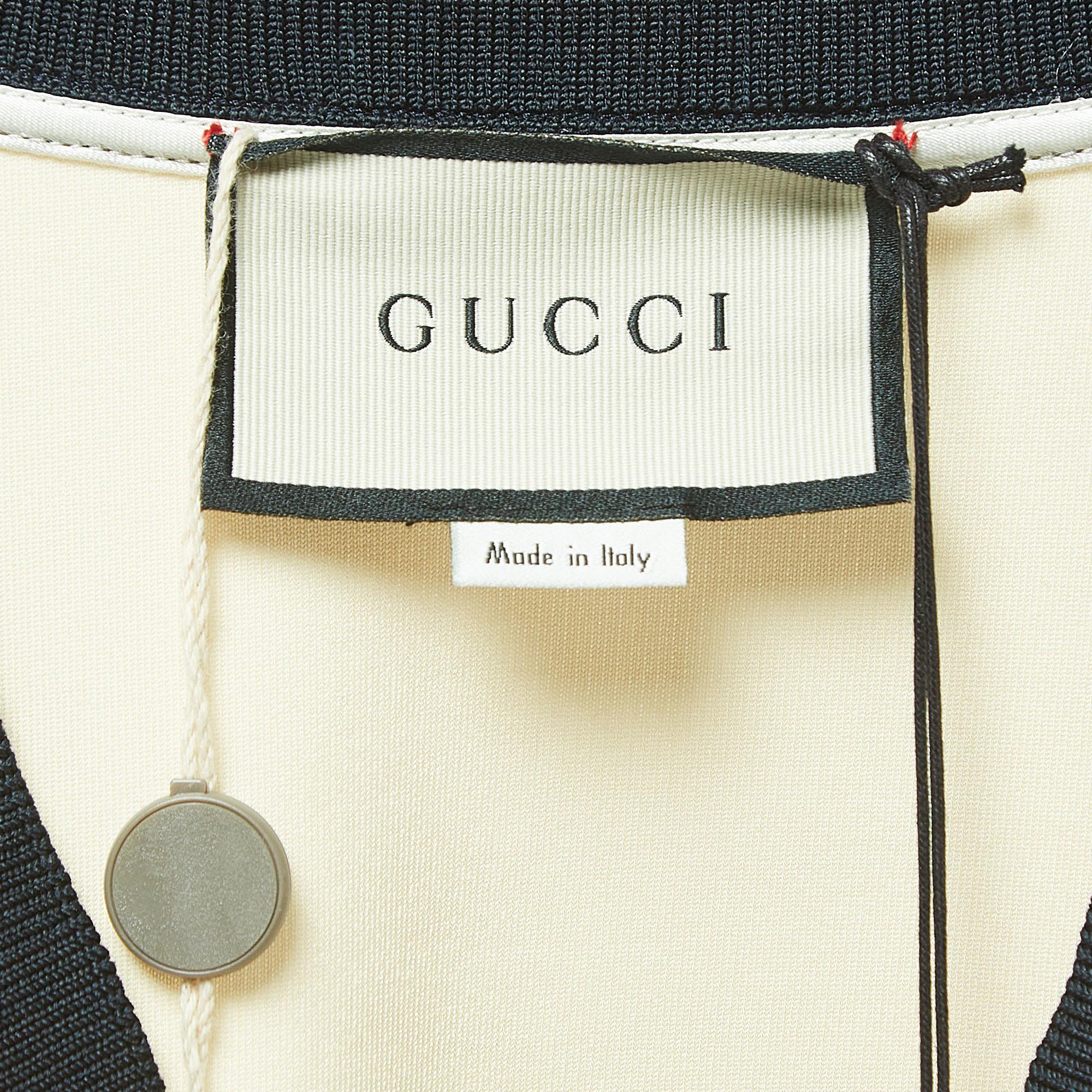 Gucci Cream Jersey Grosgrain-Trimmed Detail Mini Dress S In New Condition In Dubai, Al Qouz 2