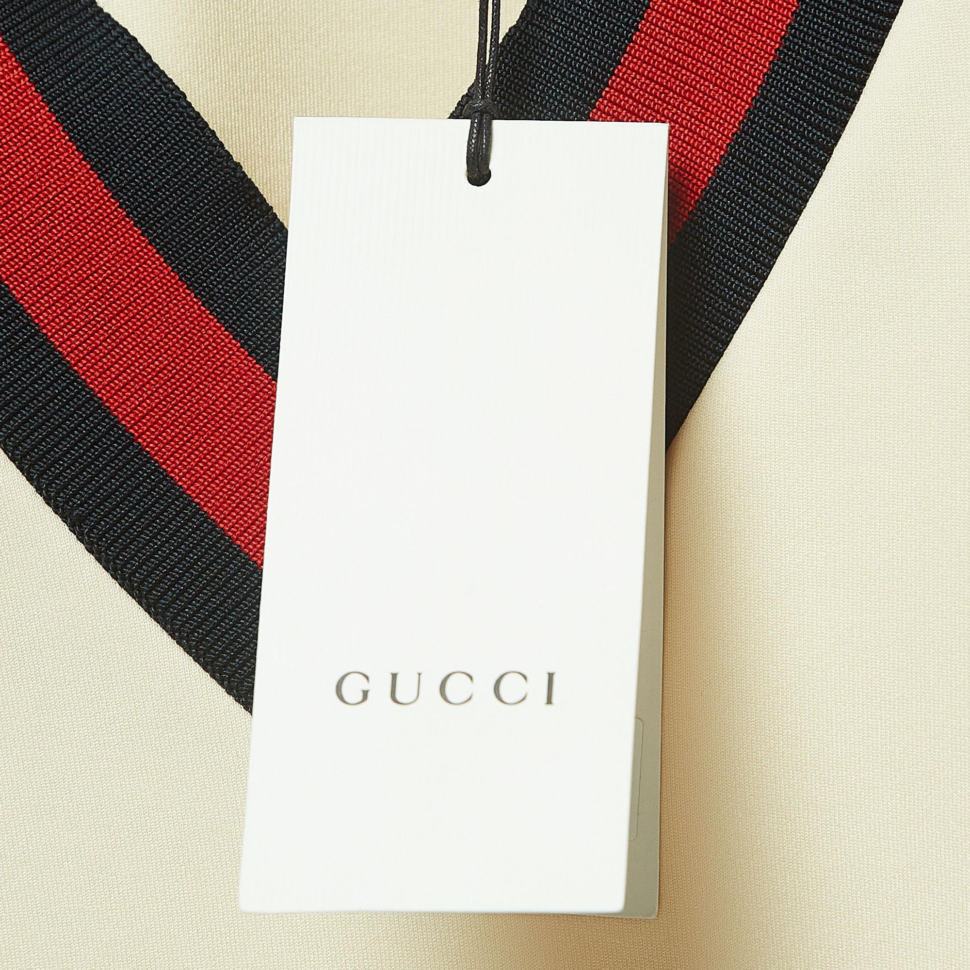 Women's Gucci Cream Jersey Grosgrain-Trimmed Detail Mini Dress S