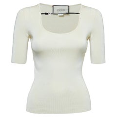 Gucci Cream Jersey Logo Detailed Neck Short Sleeve T-Shirt XS