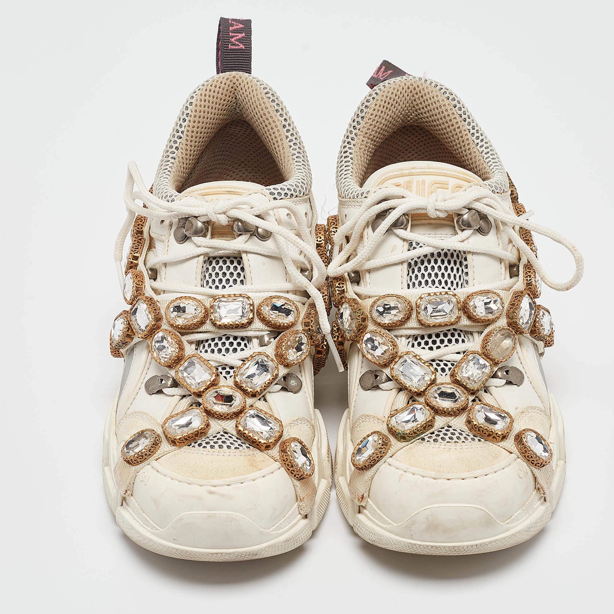 Beige Baskets Flashtrek de Gucci en cuir et daim crème à lacets, taille 37,5