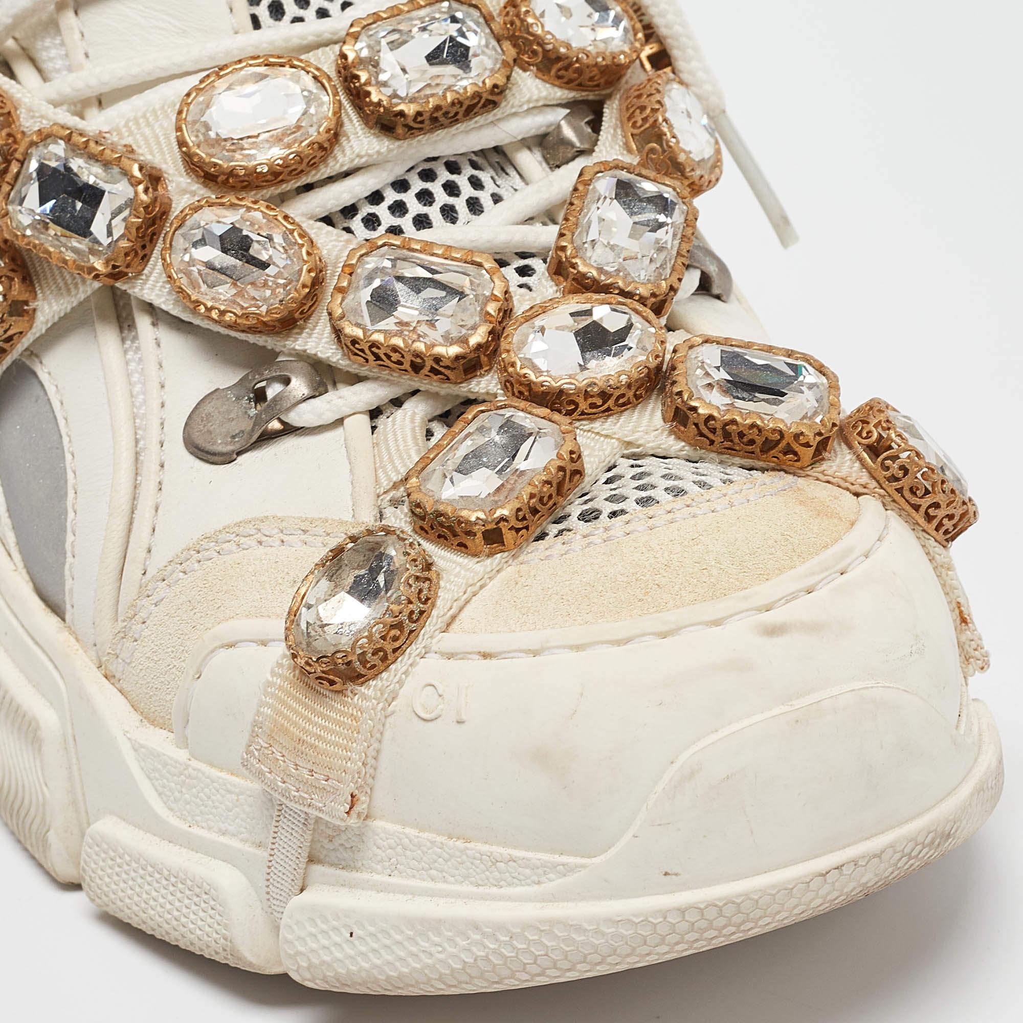 Baskets Flashtrek de Gucci en cuir et daim crème à lacets, taille 37,5 3