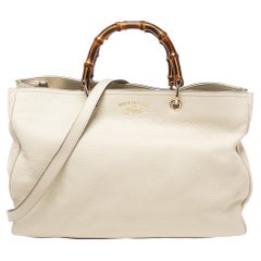 Gucci Cremefarbene Shopper-Tasche aus Leder und Bambus