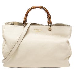 Gucci Cream Leather Bamboo Shopper Tote