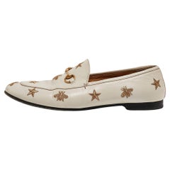 Gucci Cream Leather Bee & Star Embroidered Jordaan Loafers Size 40