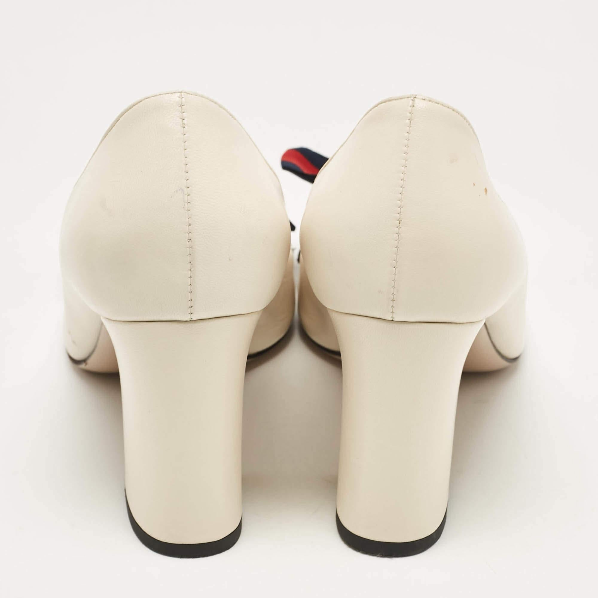 Women's Gucci Cream Leather Block Heel Pumps Size 40