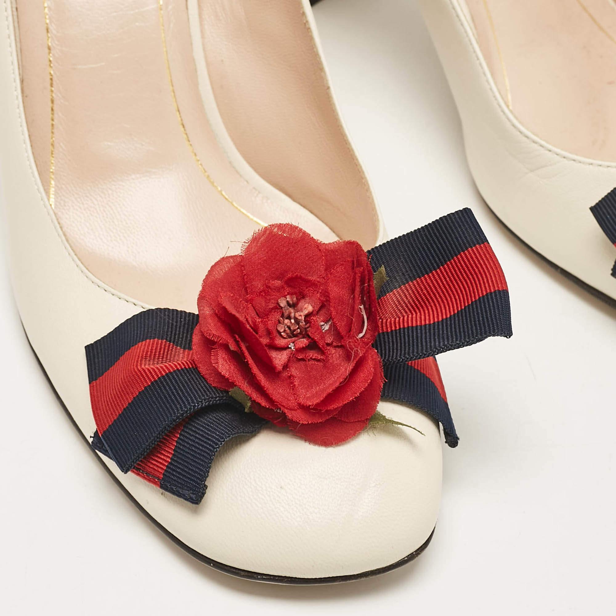 Gucci Cream Leather Block Heel Pumps Size 40 2