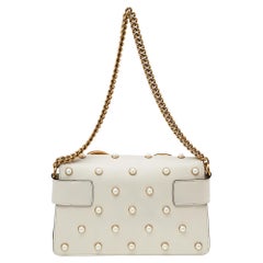 Gucci Cream Leather Broadway Pearly Bee Shoulder Bag