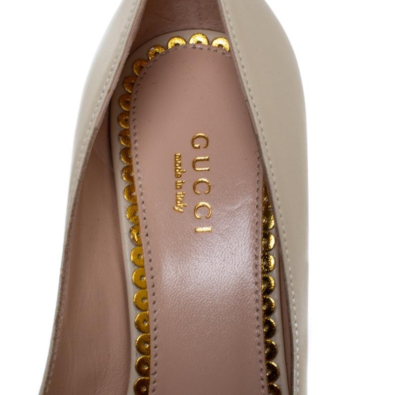 Women's Gucci Cream Leather Embellished Bow Queen Margaret Pumps Size 36.5