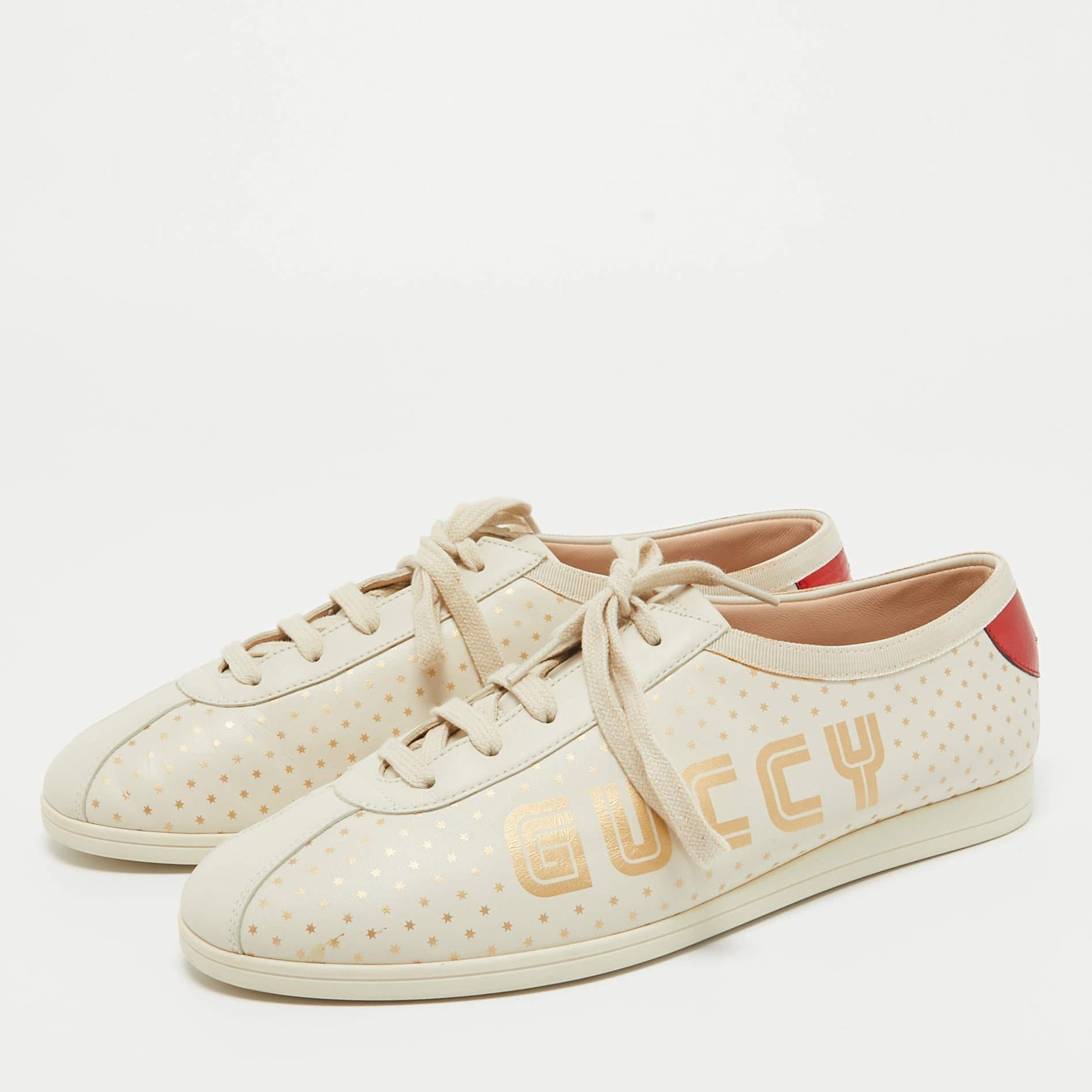 Gucci Cream Leather Falacer Low Top Sneakers Size 40 In Excellent Condition For Sale In Dubai, Al Qouz 2