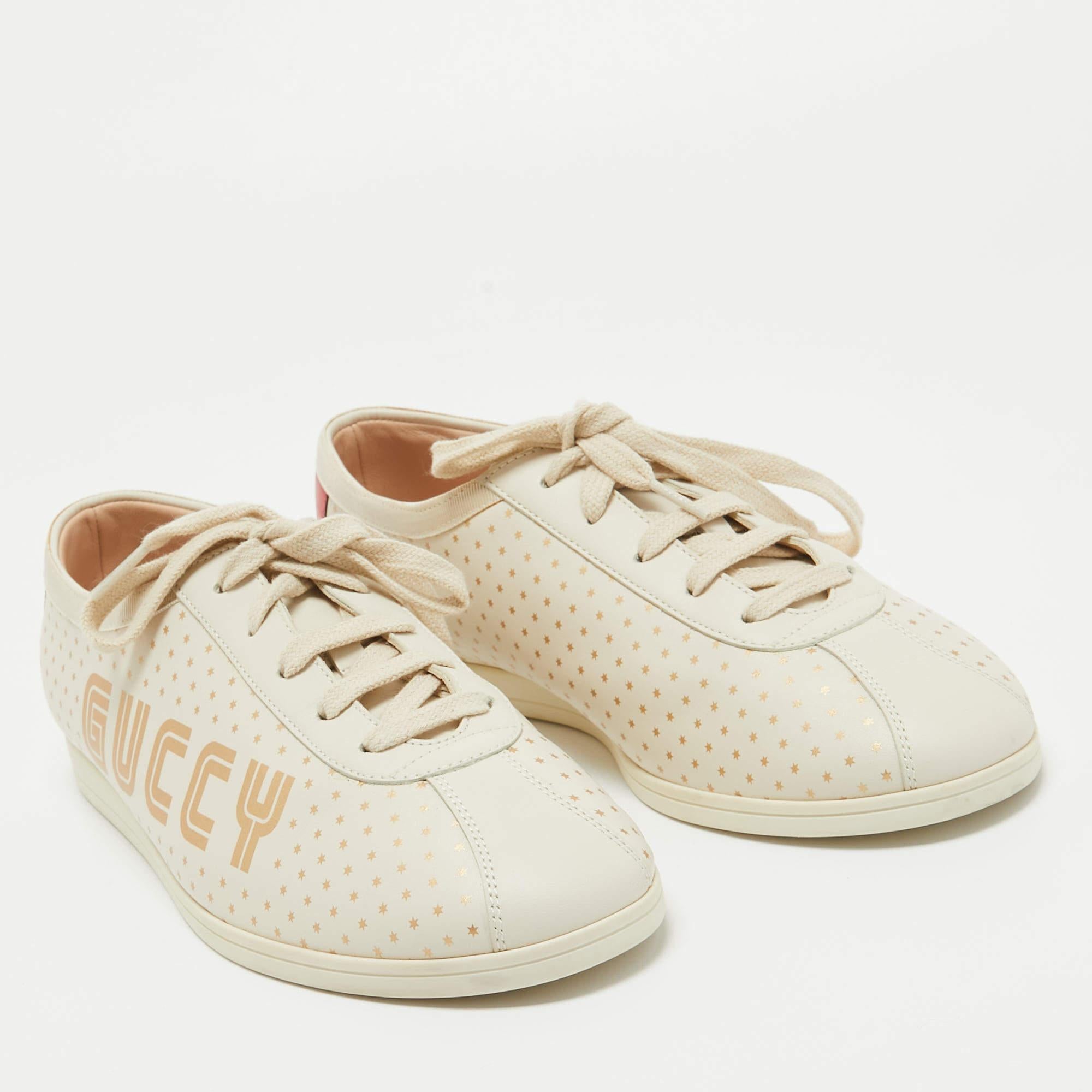 Gucci Cream Leather Falacer Low Top Sneakers Size 40 For Sale 2