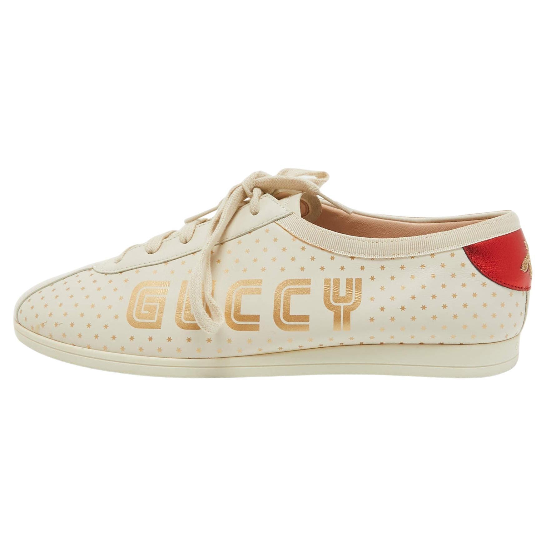 Gucci Cream Leather Falacer Low Top Sneakers Size 40 For Sale