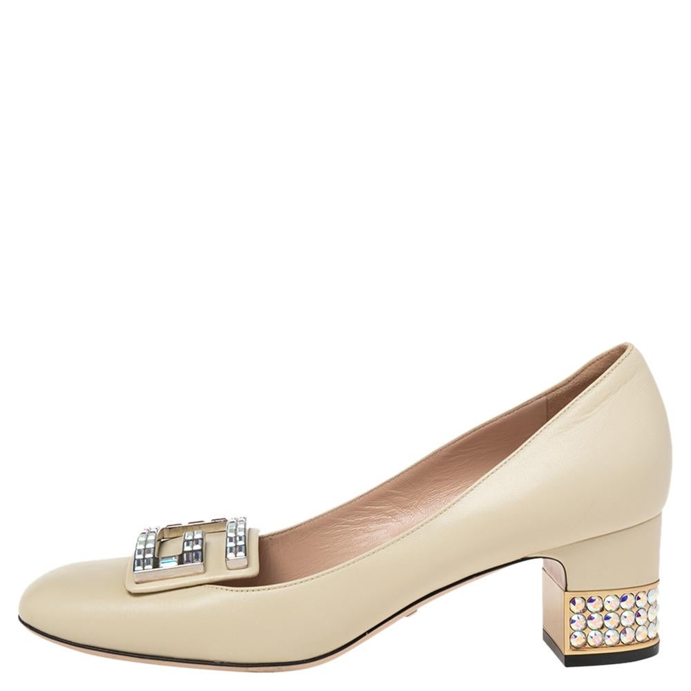 Gucci Cream Leather GG Embellished Madelyn Pumps Size 39 3