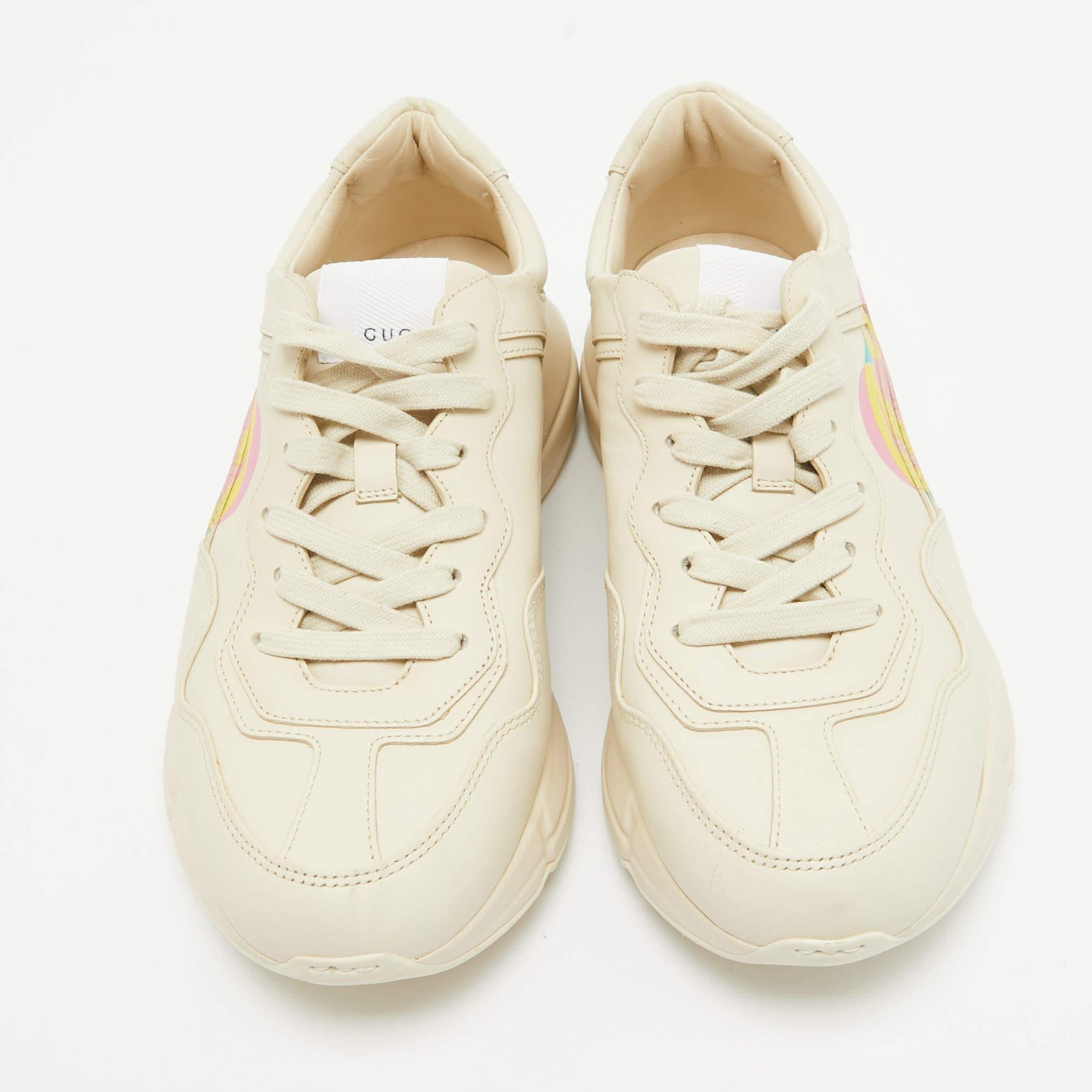 Zapatillas Gucci Crema Piel GG Corazón Rhyton Talla 38 Beige