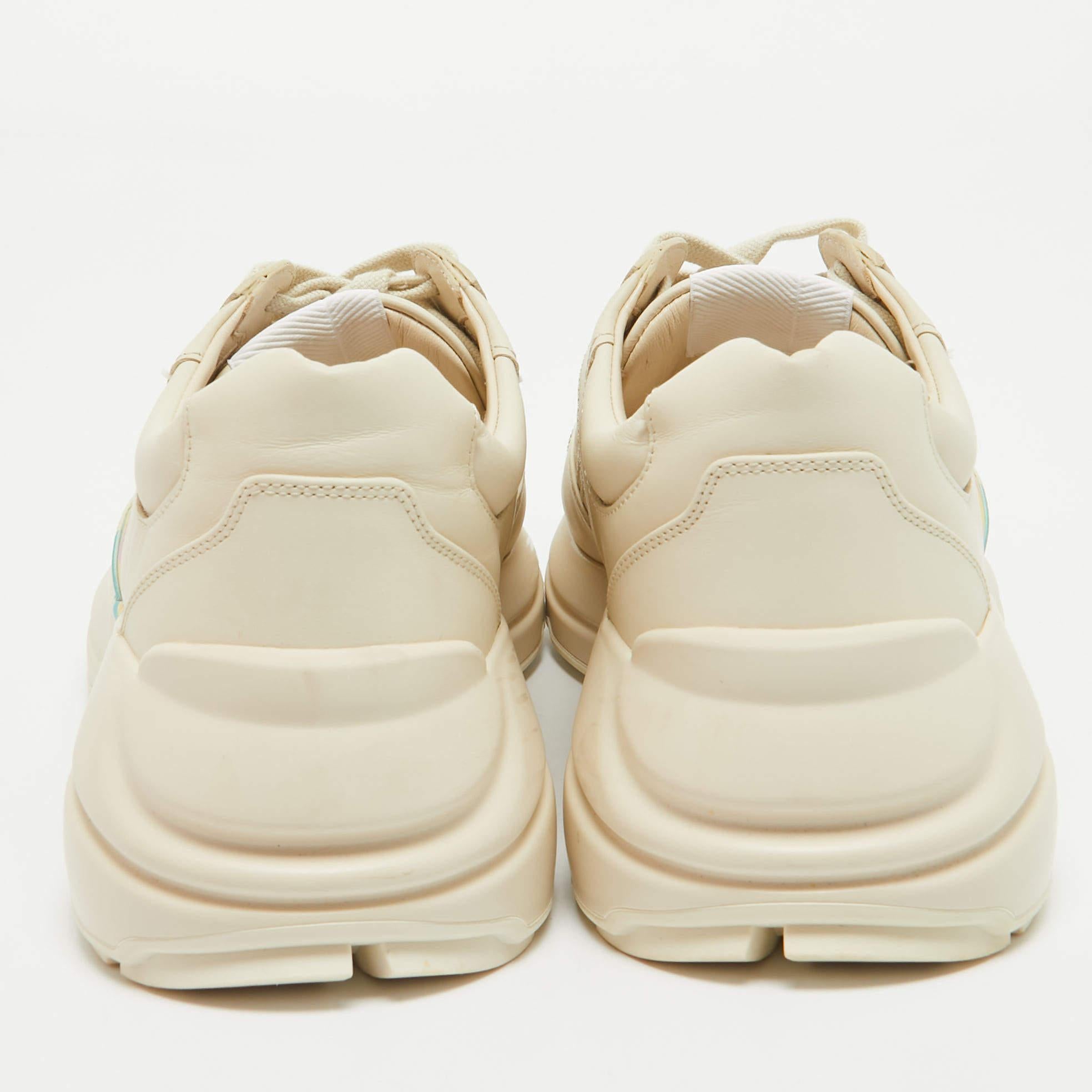 De las mujeres Zapatillas Gucci Crema Piel GG Corazón Rhyton Talla 38