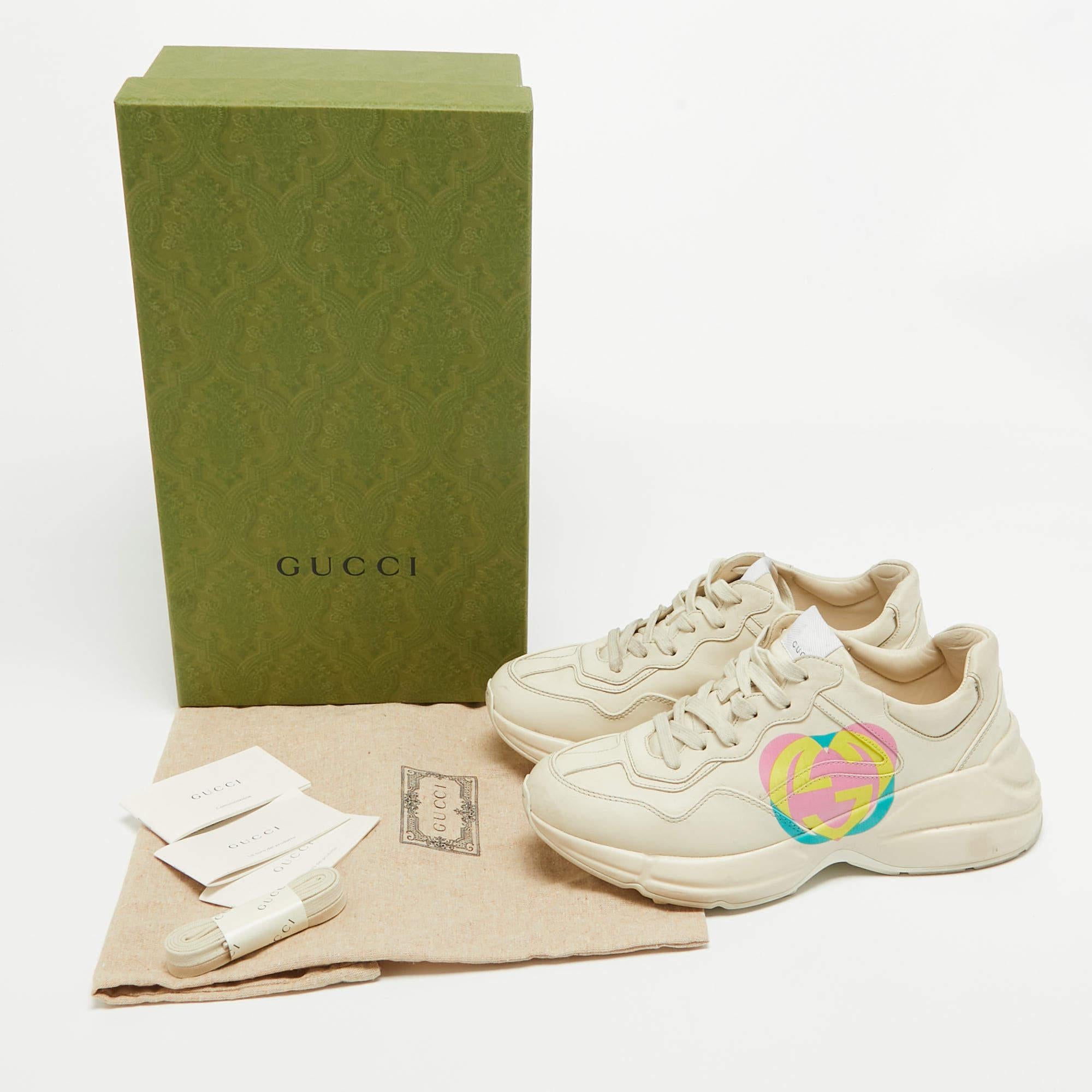Gucci Cream Leather GG Heart Rhyton Sneakers Size 38 5
