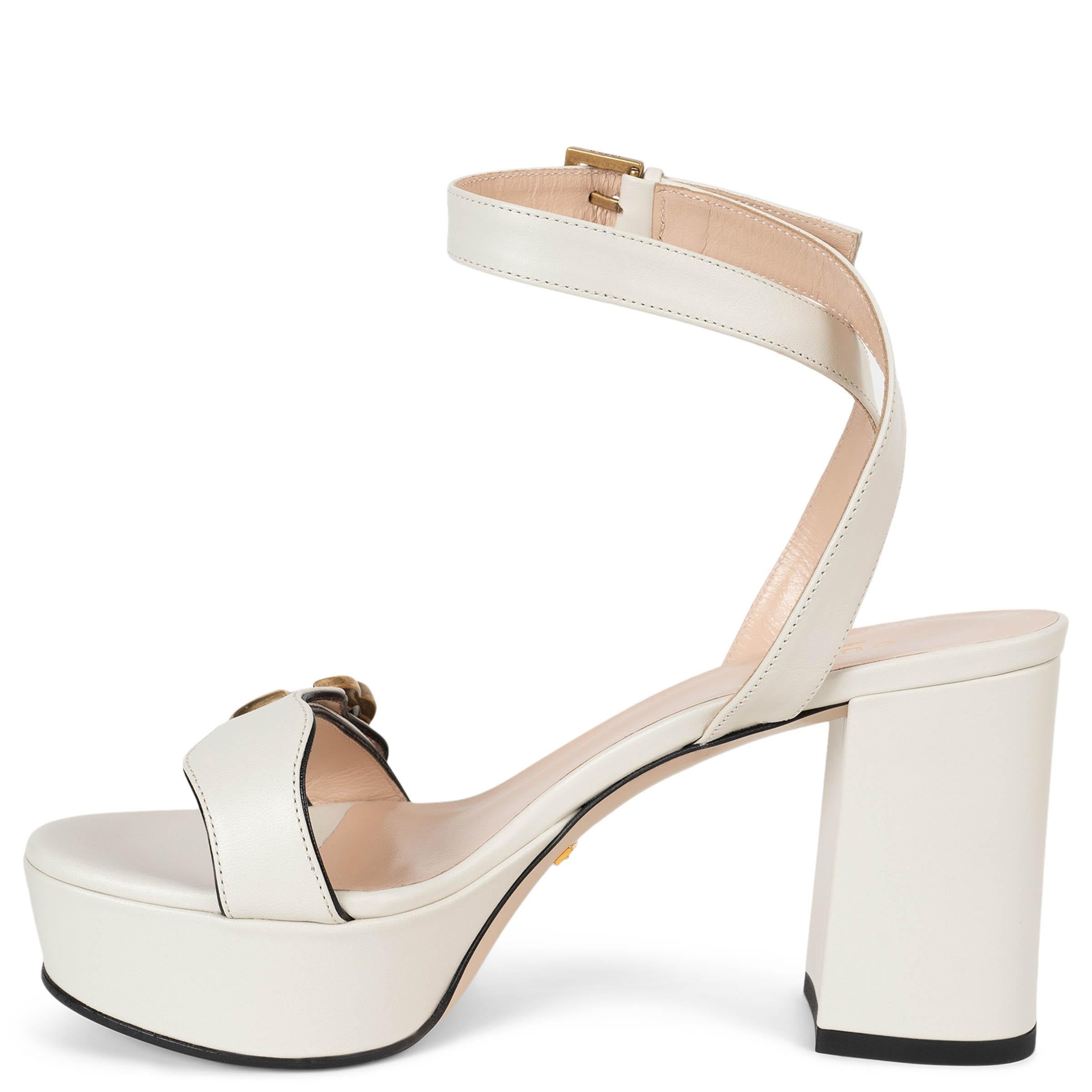 GUCCI cream leather GG MARMONT PLATFORM ANKLE STRAP Sandals Shoes 36 (Beige) im Angebot
