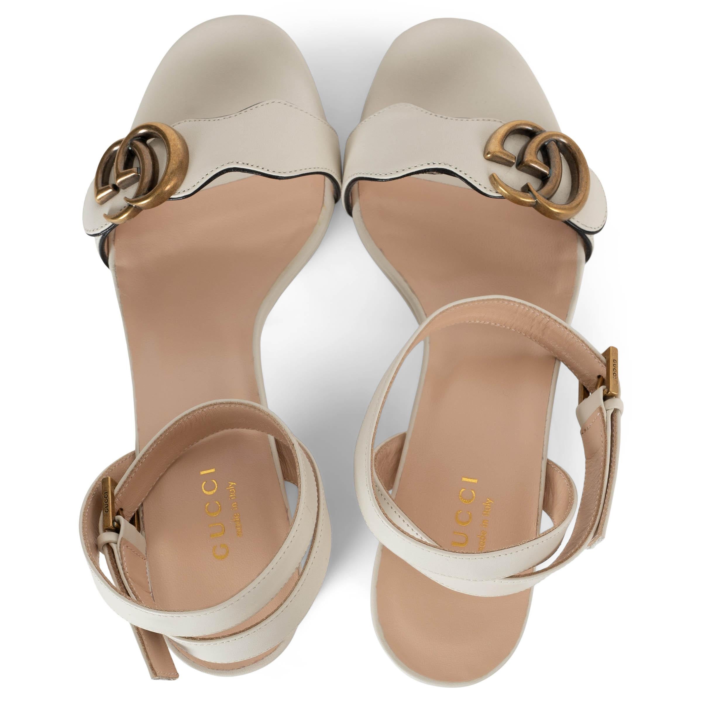 GUCCI cream leather GG MARMONT PLATFORM ANKLE STRAP Sandals Shoes 36 Damen im Angebot