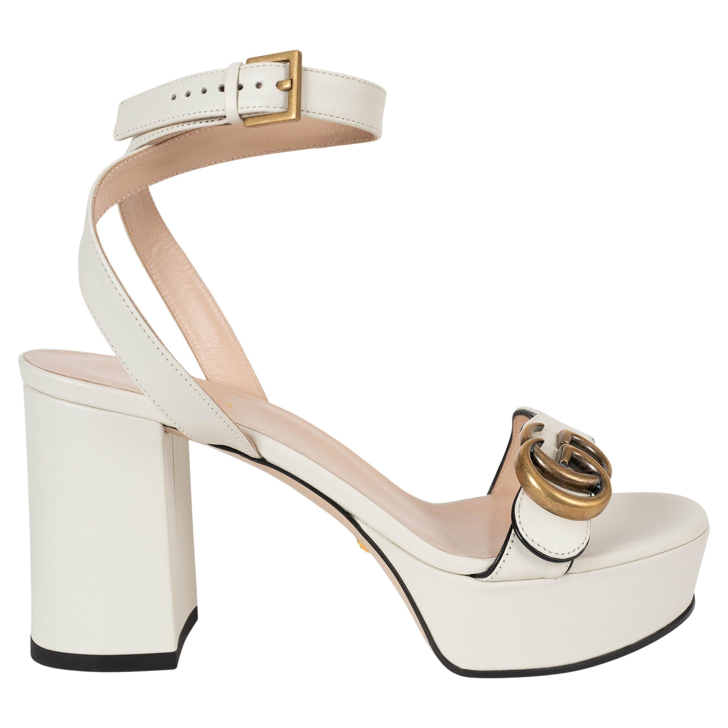 GUCCI cream leather GG MARMONT PLATFORM ANKLE STRAP Sandals Shoes 36 im Angebot