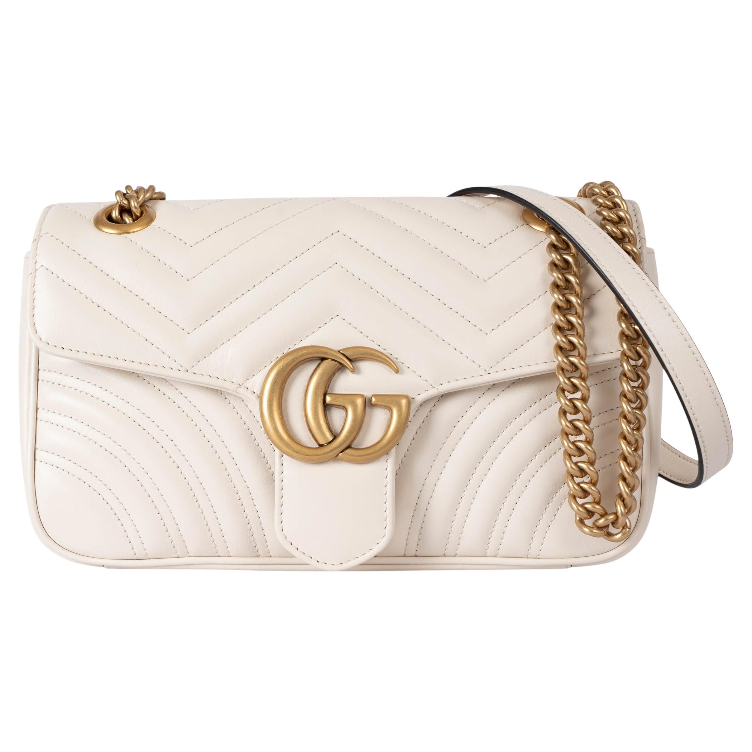 GUCCI cream leather GG MARMONT SMALL MATELASSE Shoulder Bag For Sale