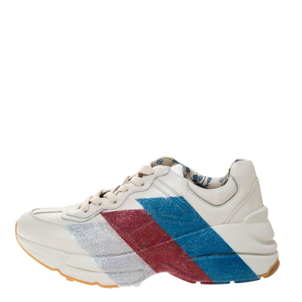 GUCCI Calfskin Web Printed Mens Rhyton Sneakers 8 Mystic White 548242 |  FASHIONPHILE