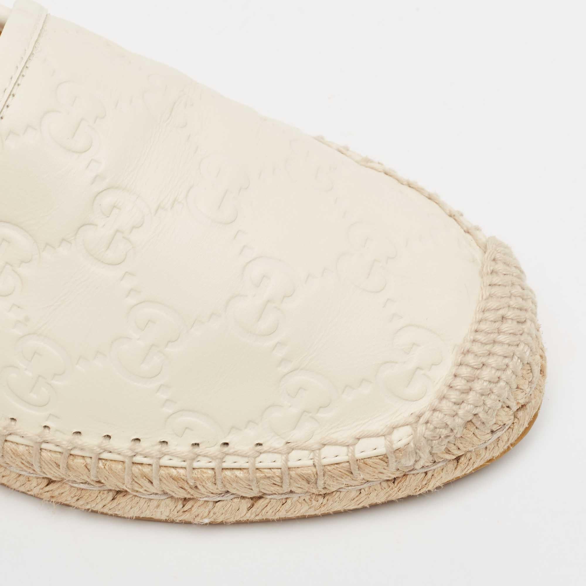 Gucci Cream Leather Guccissima Espadrille Flats Size 38 For Sale 3