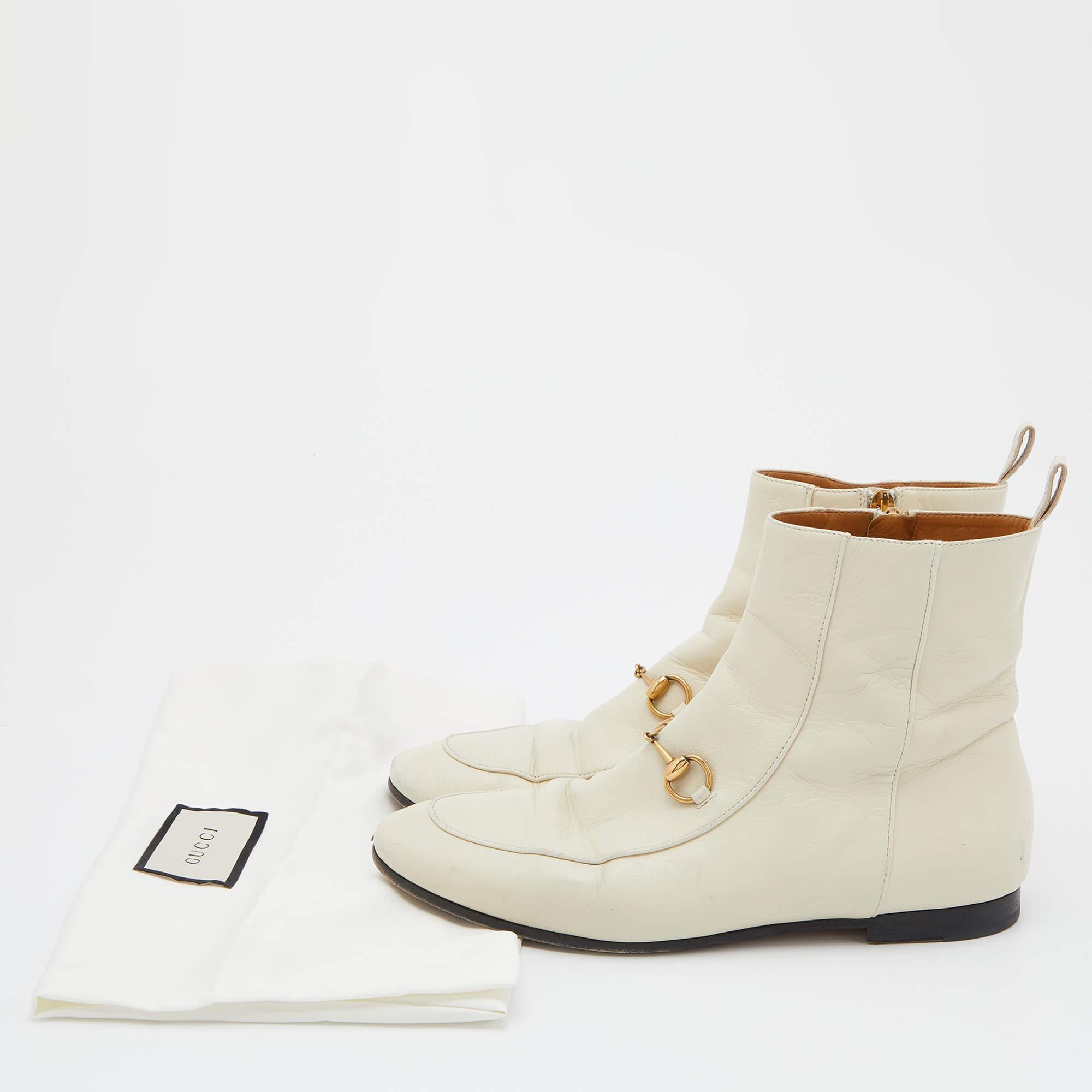 Gucci Cream Leather Horsebit Ankle Boots Size 38 For Sale 5