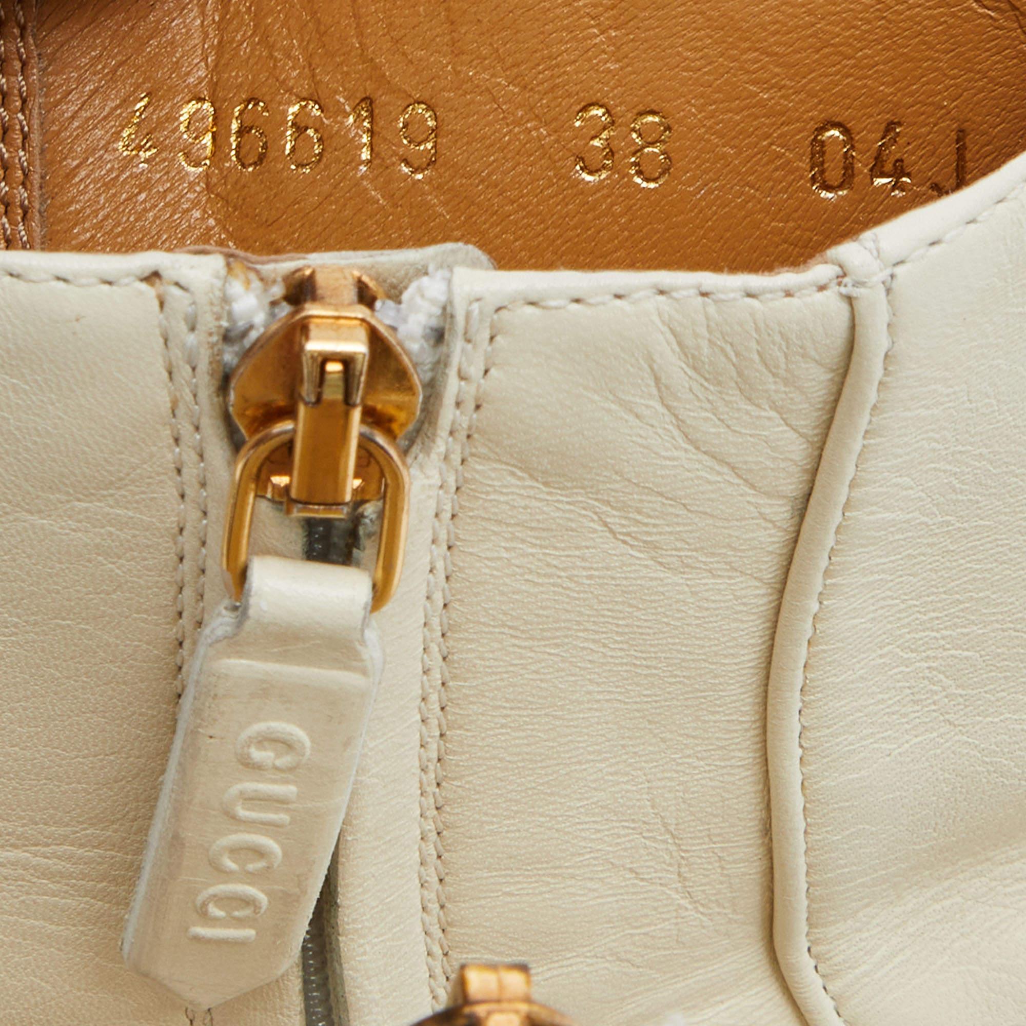 Gucci Cream Leather Horsebit Ankle Boots Size 38 For Sale 1
