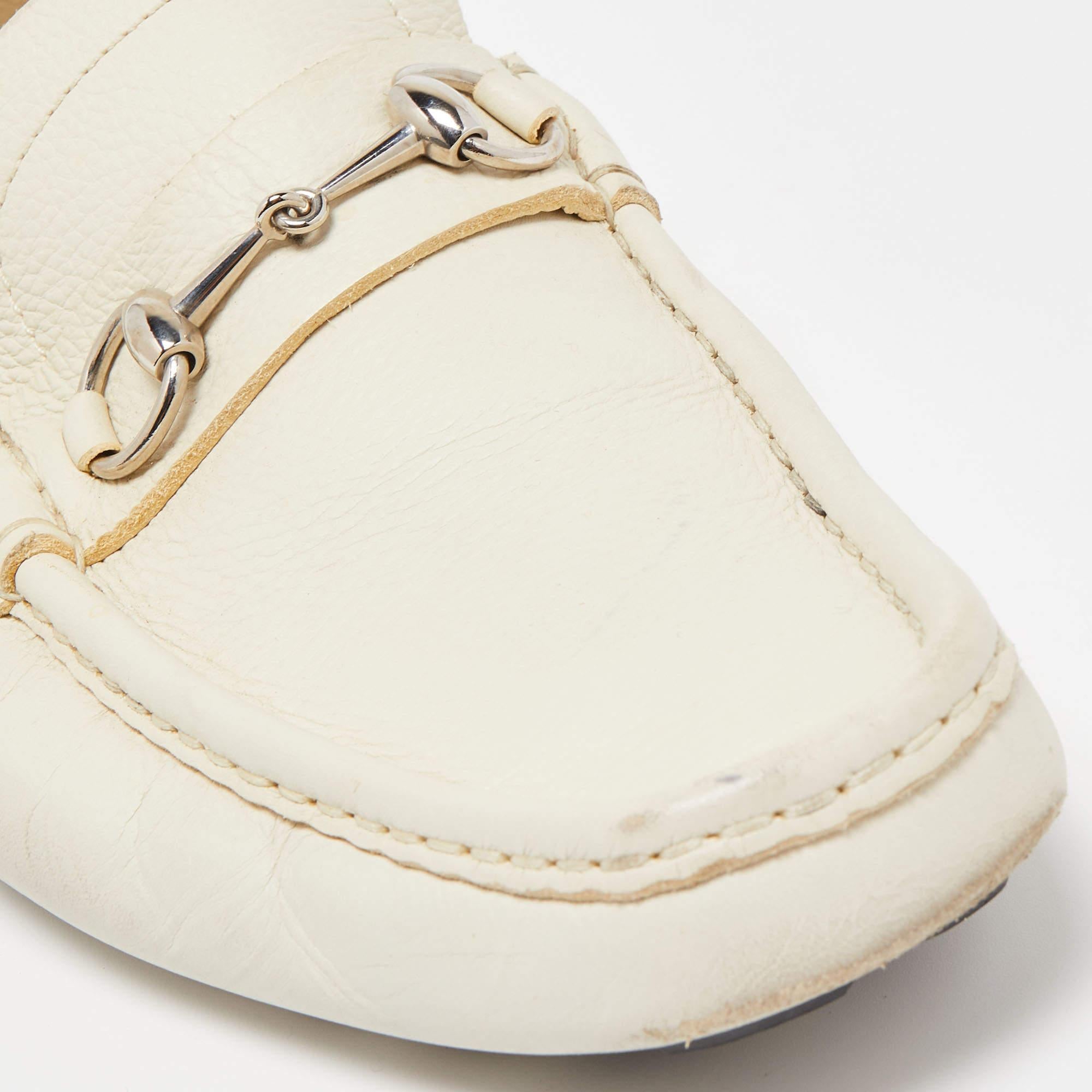 Gucci Cream Leather Horsebit Loafers Size 45 For Sale 2