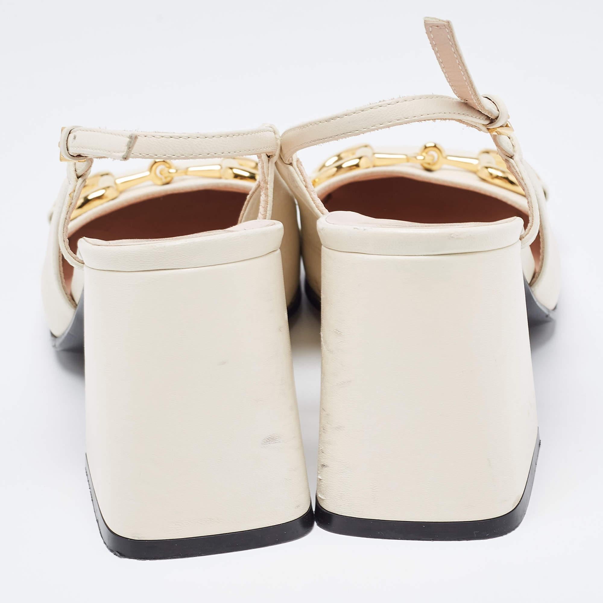 Gucci Cream Leather Horsebit Pumps Size 37.5 2