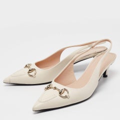 Gucci Cream Leather Horsebit Slingback Pumps Size 40