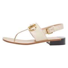 Gucci Cream Leather Horsebit Thong Sandals Size 39
